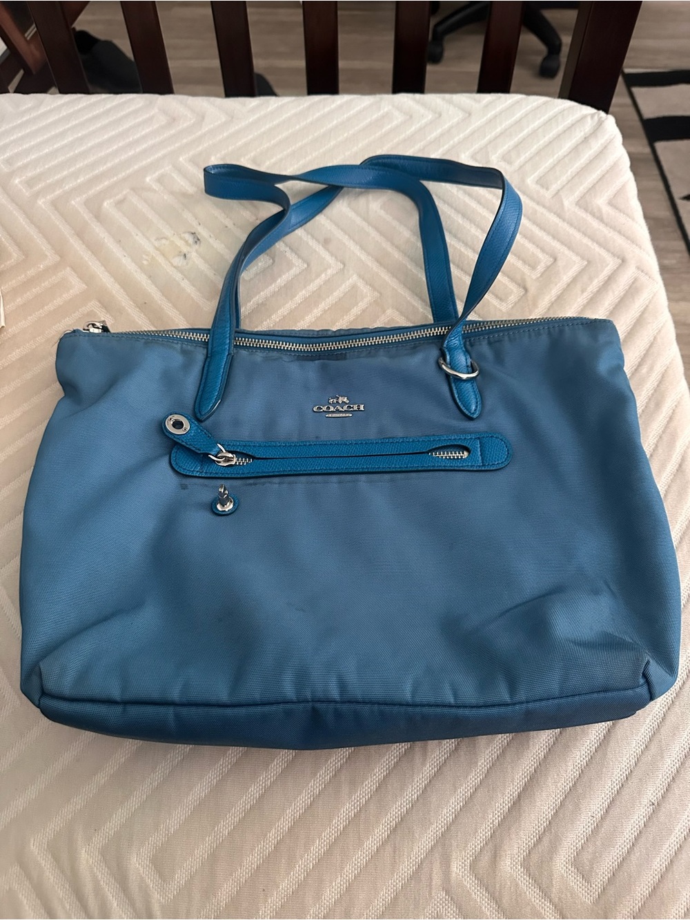 Coach Teal Nylon Tote with Zip Pocket